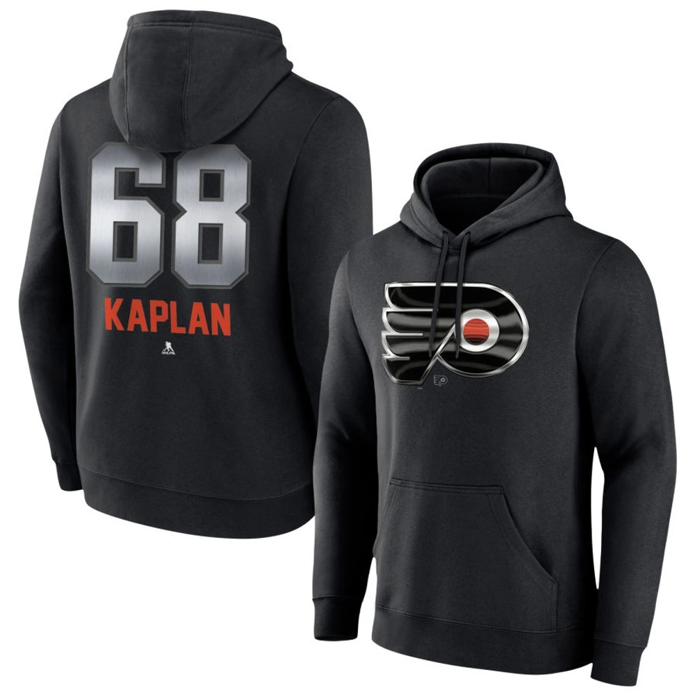 Men's Philadelphia Flyers Black Midnight Mascot Logo Devin Kaplan Player Pullover Hoodie Men's Philadelphia Flyers Black Midnight Mascot Logo Devin Kaplan Player Pullover Hoodie