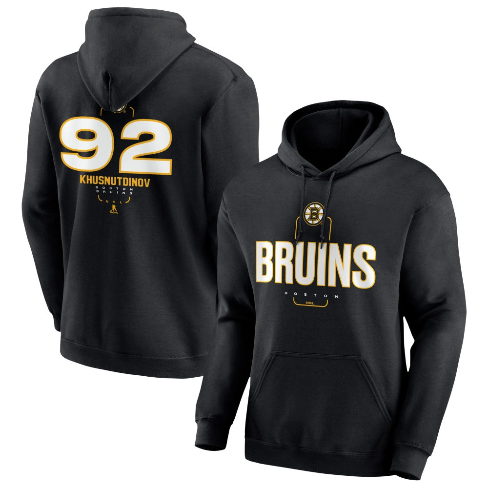 Youth Boston Bruins Black Midfielder Marat Khusnutdinov #92 Pullover Hoodie Youth Boston Bruins Black Midfielder Marat Khusnutdinov #92 Pullover Hoodie