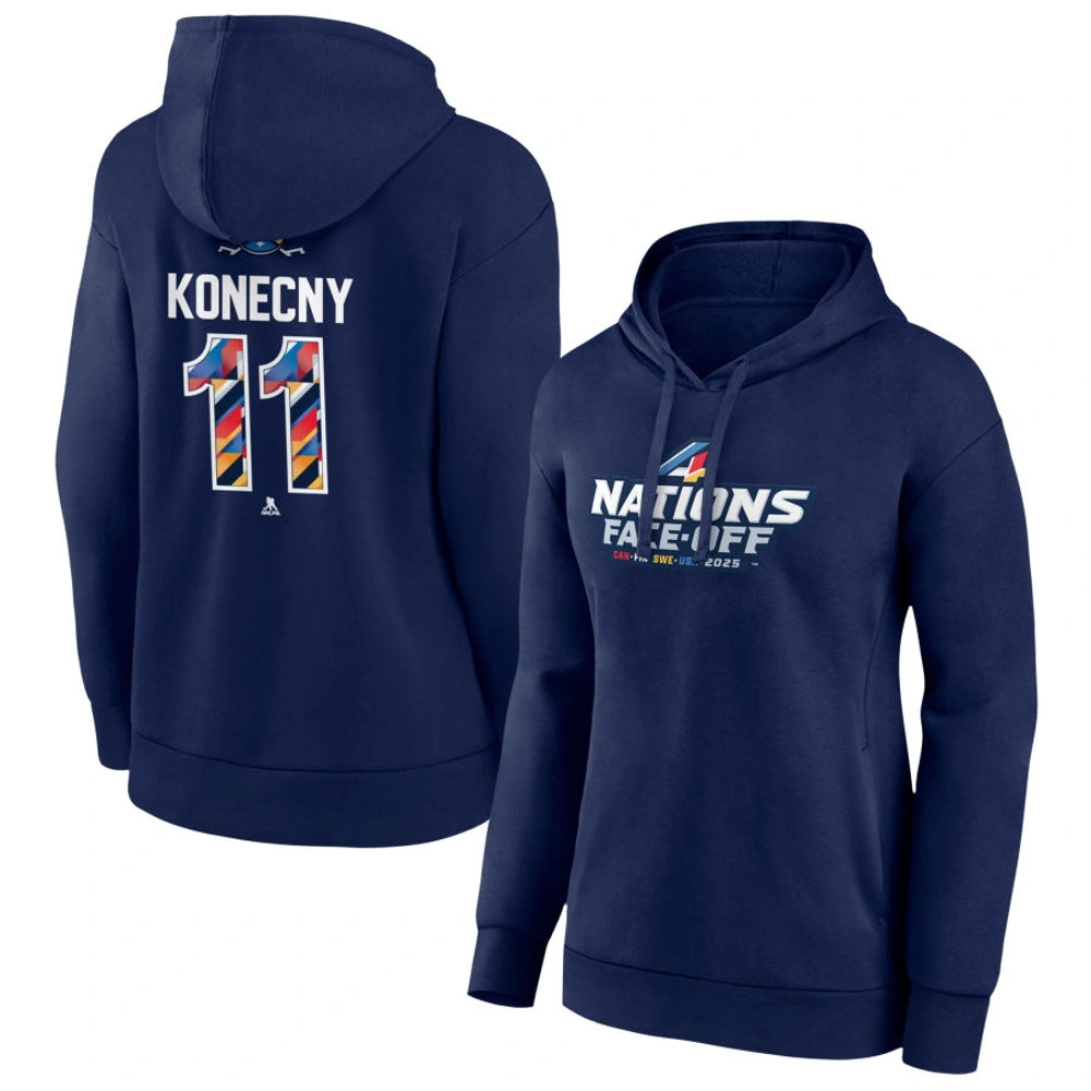 Women's 2025 Four Nations Face-Off Travis Konecny Player Pullover Hoodie - Navy