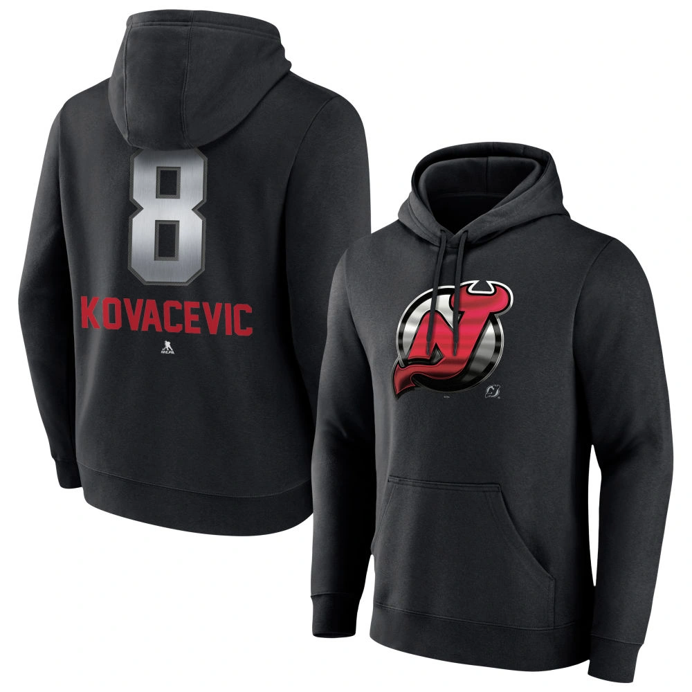Men's New Jersey Devils Black Midnight Mascot Logo Johnathan Kovacevic Player Pullover Hoodie Men's New Jersey Devils Black Midnight Mascot Logo Johnathan Kovacevic Player Pullover Hoodie