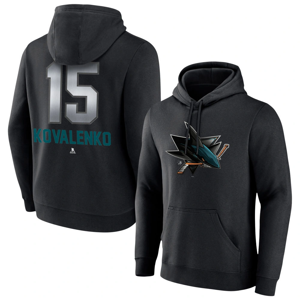 Youth San Jose Sharks Black Midnight Mascot Logo Nikolai Kovalenko Pullover Hoodie