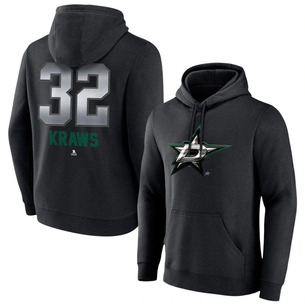 Men's Dallas Stars Black Midnight Mascot Logo Ben Kraws Player Pullover Hoodie Men's Dallas Stars Black Midnight Mascot Logo Ben Kraws Player Pullover Hoodie