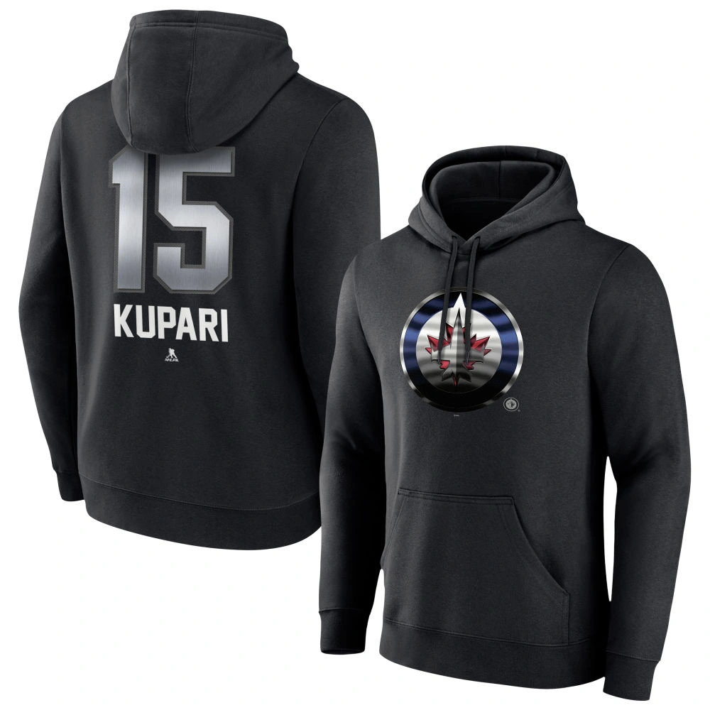 Men's Winnipeg Jets Black Midnight Mascot Logo Rasmus Kupari Player Pullover Hoodie Men's Winnipeg Jets Black Midnight Mascot Logo Rasmus Kupari Player Pullover Hoodie