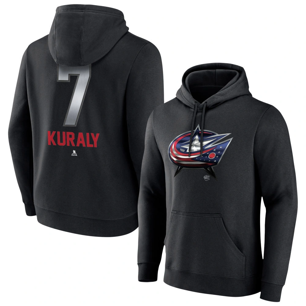 Men's Columbus Blue Jackets Black Midnight Mascot Logo Sean Kuraly Player Pullover Hoodie Men's Columbus Blue Jackets Black Midnight Mascot Logo Sean Kuraly Player Pullover Hoodie