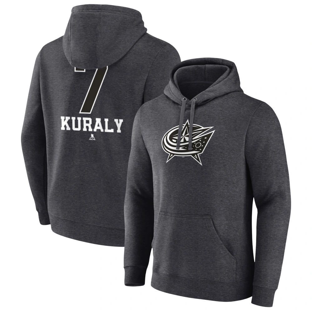 Youth Columbus Blue Jackets Charcoal Monochrome Sean Kuraly Pullover Hoodie