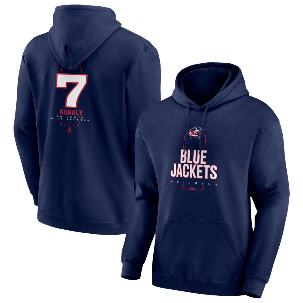 Men's Columbus Blue Jackets Navy Midfielder Sean Kuraly Player Pullover Hoodie Men's Columbus Blue Jackets Navy Midfielder Sean Kuraly Player Pullover Hoodie