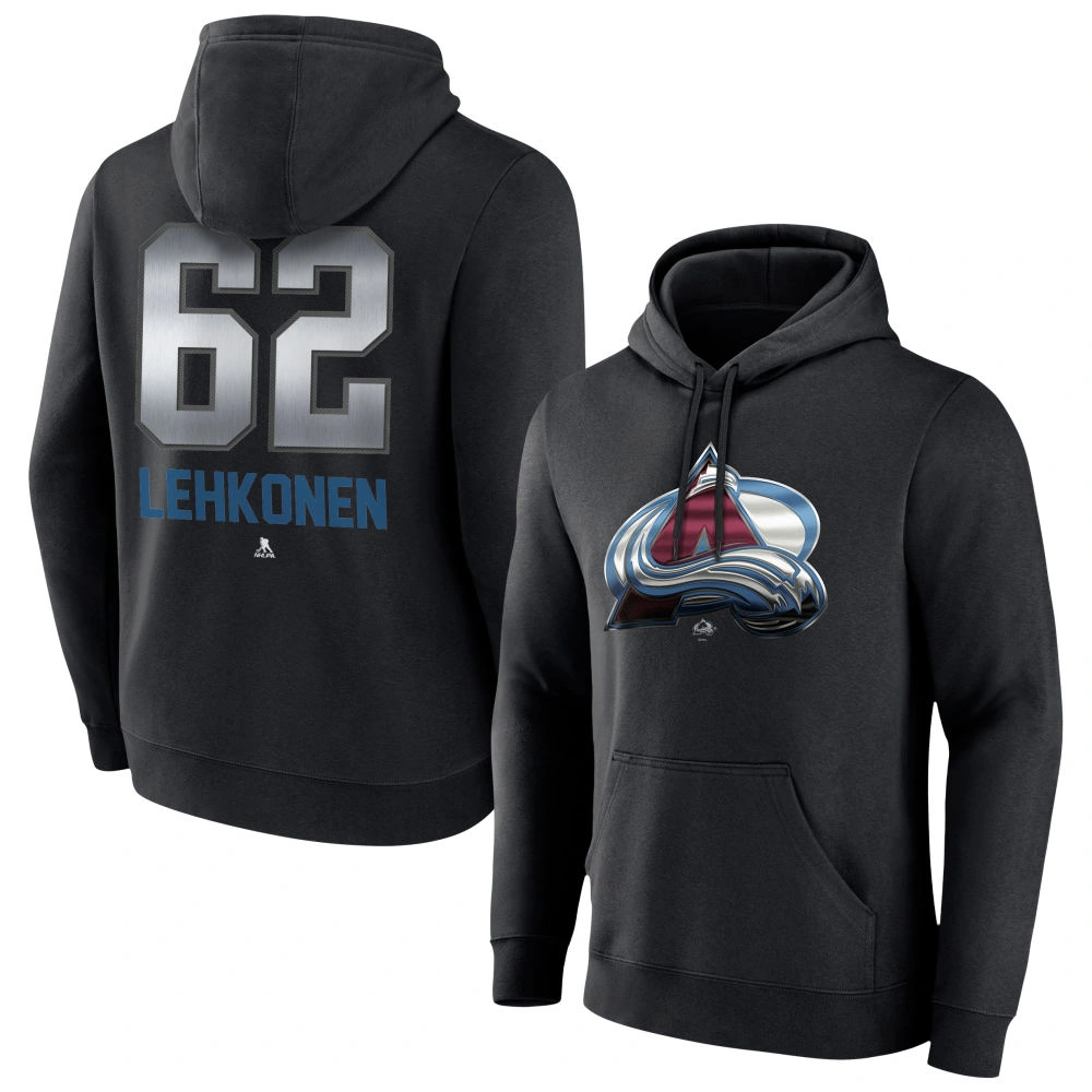 Men's Colorado Avalanche Black Midnight Mascot Logo Artturi Lehkonen Player Pullover Hoodie