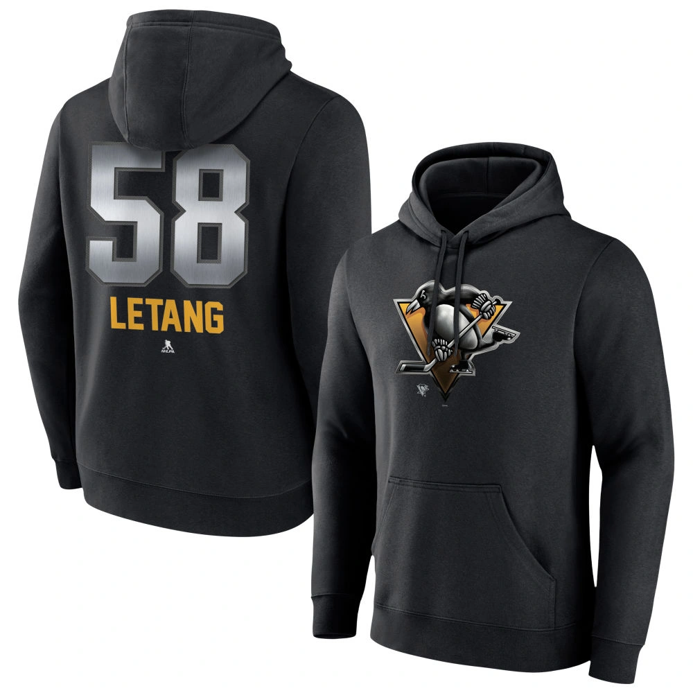 Men's Pittsburgh Penguins Black Midnight Mascot Logo Kris Letang Player Pullover Hoodie