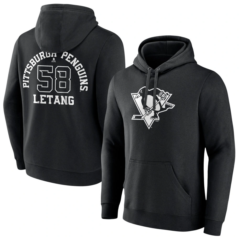 Men's Pittsburgh Penguins Black Monochrome Kris Letang Player Pullover Hoodie