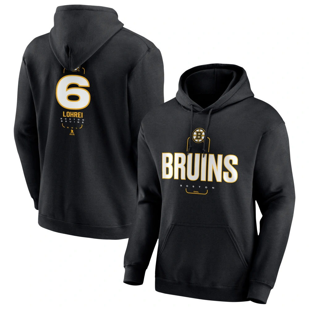 Youth Boston Bruins Black Midfielder Mason Lohrei #6 Pullover Hoodie