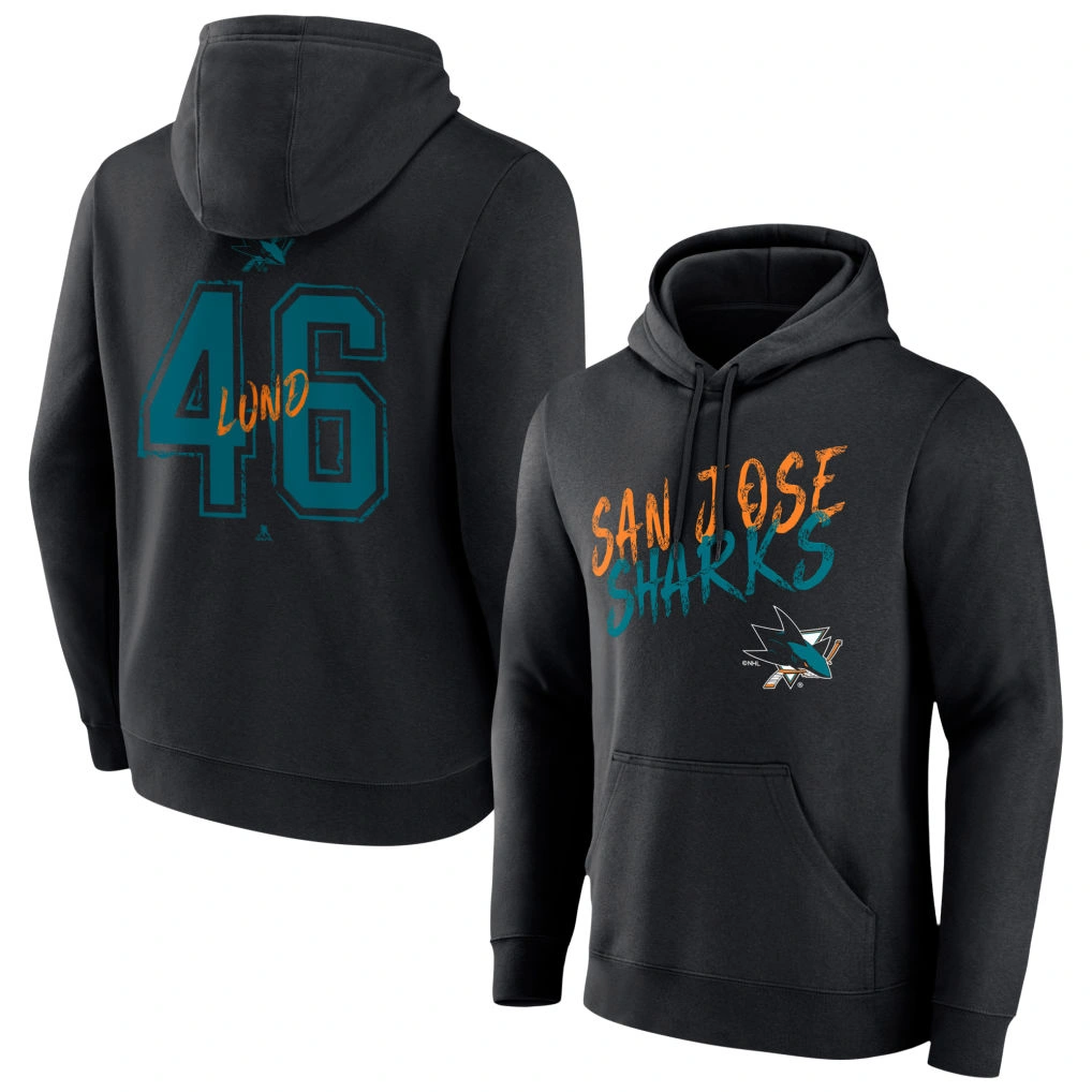 Youth San Jose Sharks Charcoal Monochrome Cam Lund Pullover Hoodie