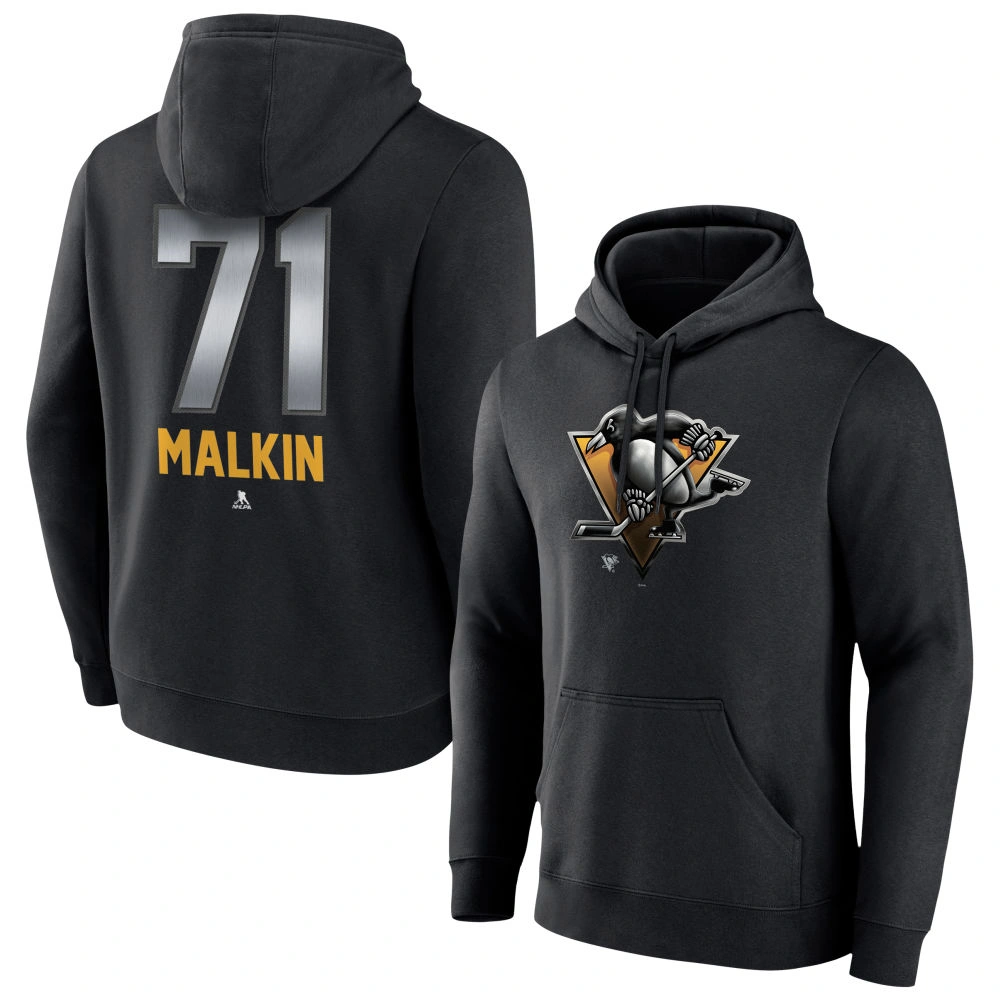 Men's Pittsburgh Penguins Black Midnight Mascot Logo Evgeni Malkin Player Pullover Hoodie
