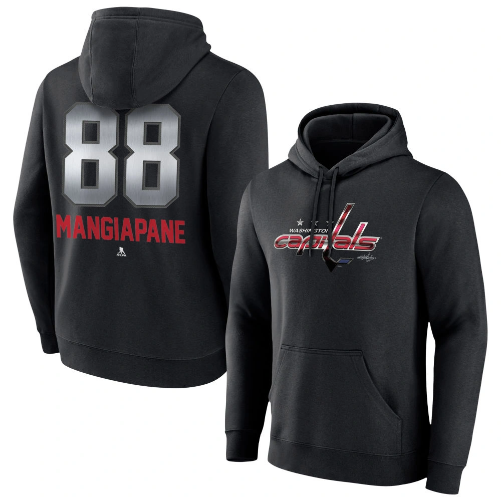 Men's Washington Capitals Black Midnight Mascot Logo Andrew Mangiapane Player Pullover Hoodie Men's Washington Capitals Black Midnight Mascot Logo Andrew Mangiapane Player Pullover Hoodie