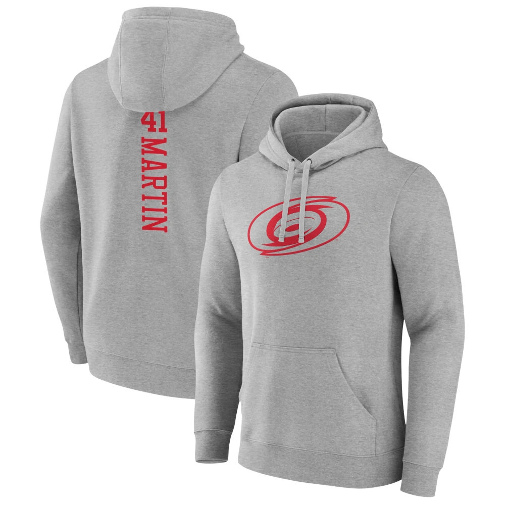 Men's Carolina Hurricanes Heather Gray Spencer Martin Player Pullover Hoodie Men's Carolina Hurricanes Heather Gray Spencer Martin Player Pullover Hoodie