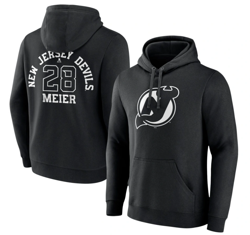Men's New Jersey Devils Black Monochrome Timo Meier Player Pullover Hoodie