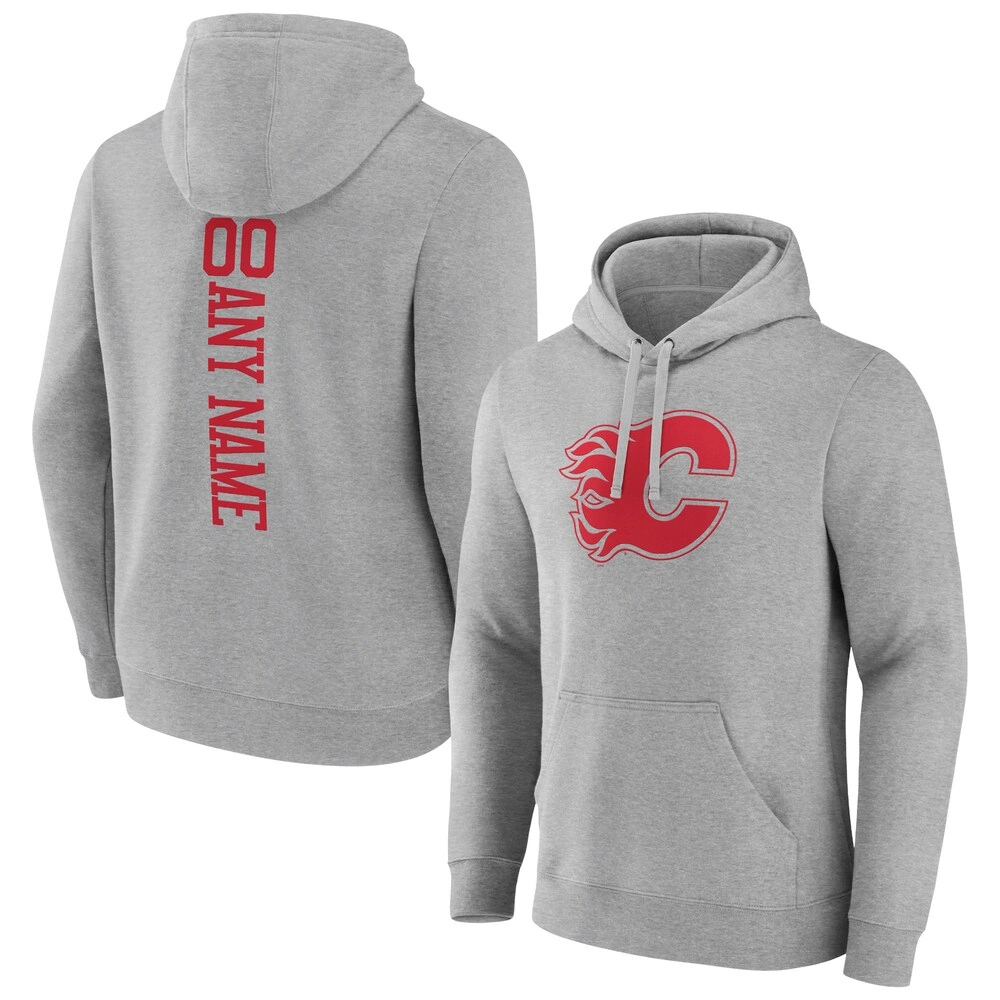 Men's Calgary Flames Heather Gray Customized Player Pullover Hoodie