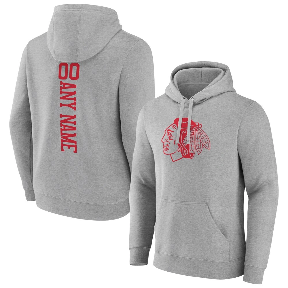 Men's Chicago Blackhawks Heather Gray Customized Player Pullover Hoodie