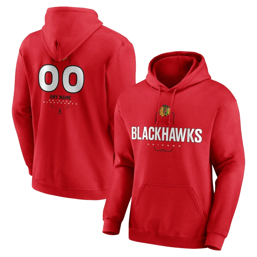 Men's Chicago Blackhawks Red Midfielder Customized Player Pullover Hoodie