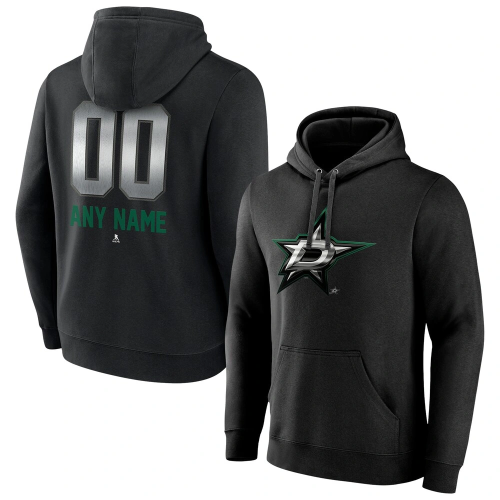 Men's Dallas Stars Black Midnight Mascot Logo Customized Player Pullover Hoodie