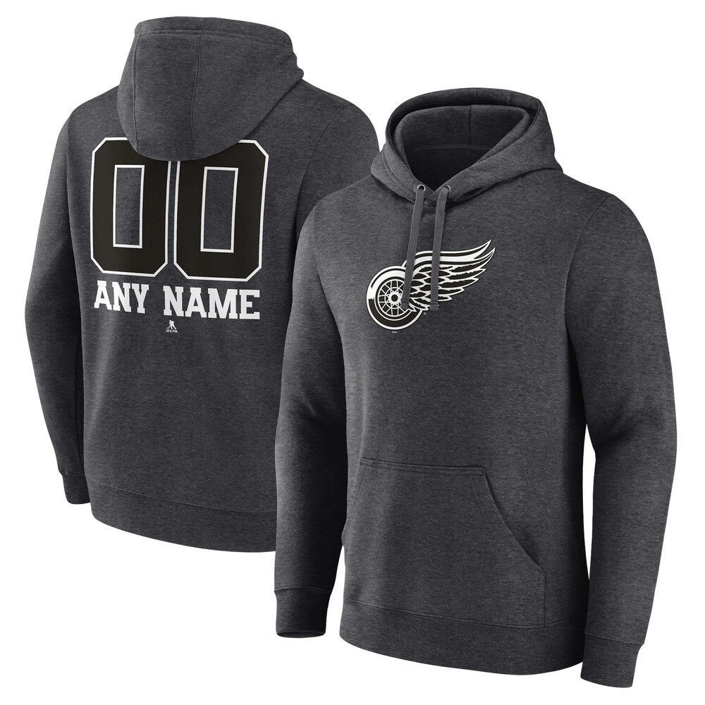 Men's Detroit Red Wings Charcoal Monochrome Customized Player Pullover Hoodie