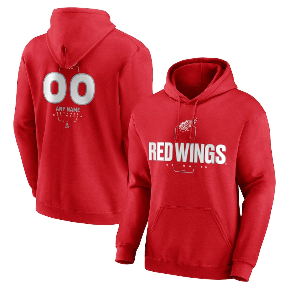 Men's Detroit Red Wings Red Midfielder Customized Player Pullover Hoodie
