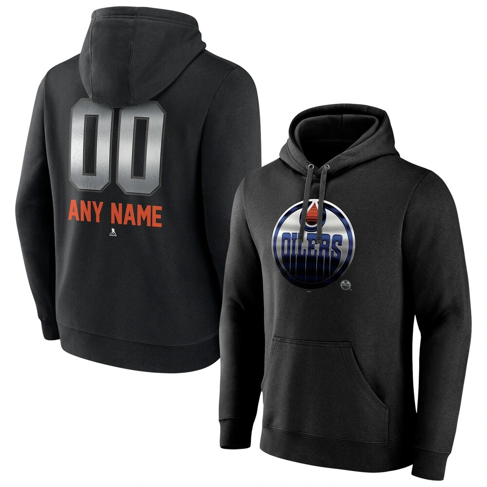 Men's Edmonton Oilers Black Midnight Mascot Logo Customized Player Pullover Hoodie