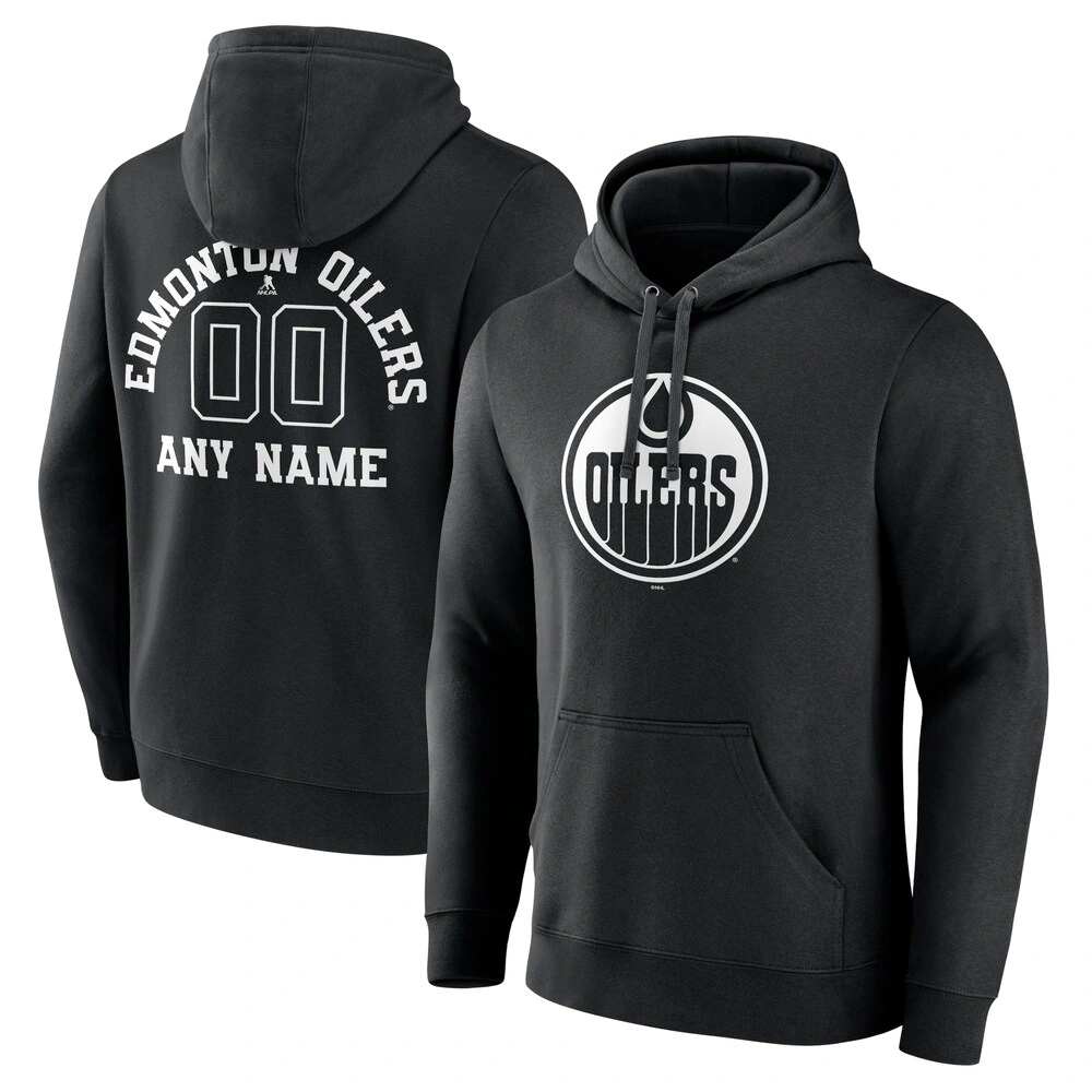 Men's Edmonton Oilers Black Monochrome Customized Player Pullover Hoodie