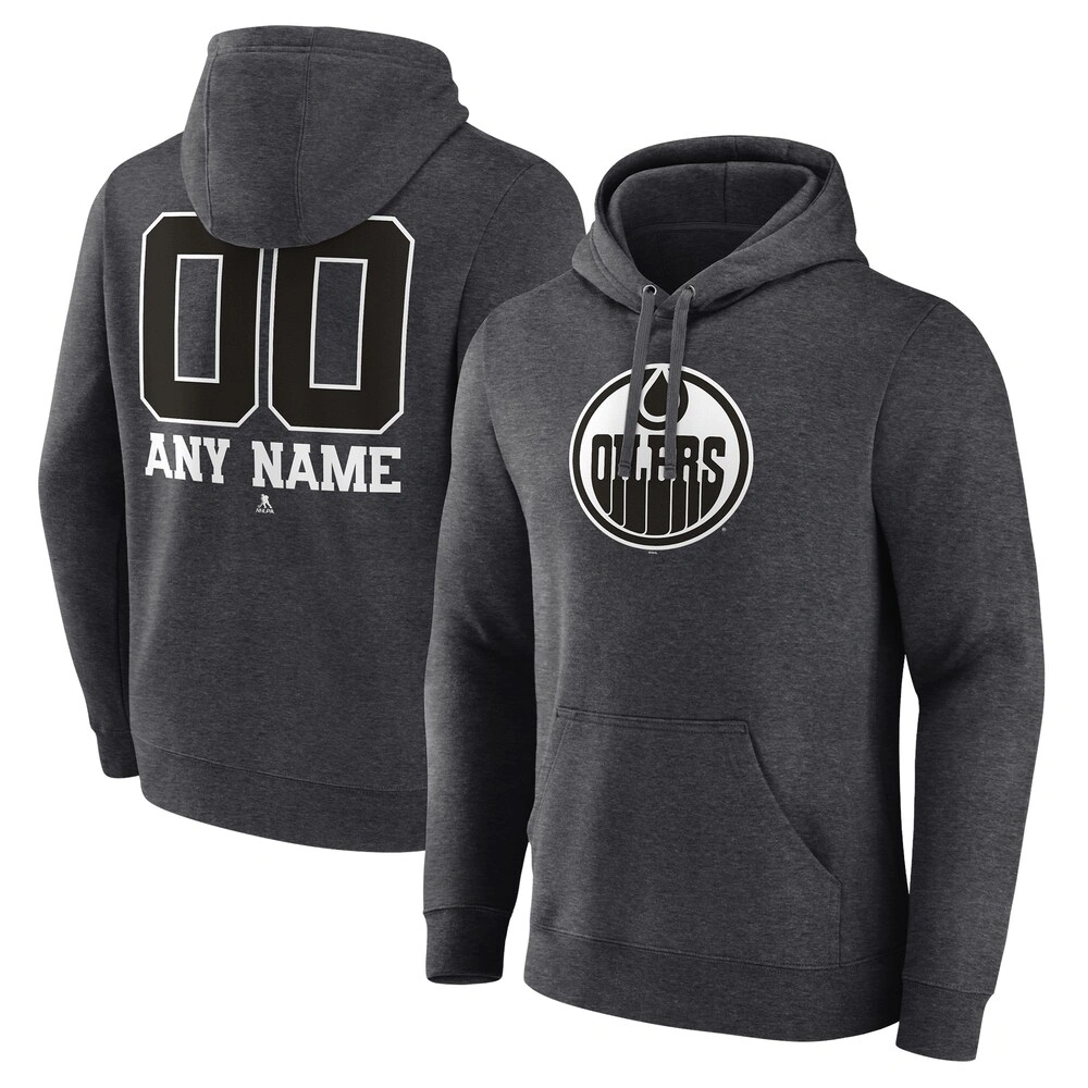 Men's Edmonton Oilers Charcoal Monochrome Customized Player Pullover Hoodie
