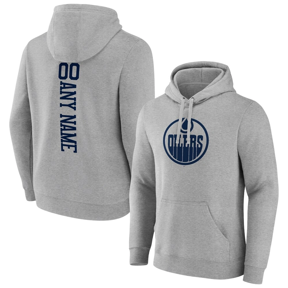 Men's Edmonton Oilers Heather Gray Customized Player Pullover Hoodie