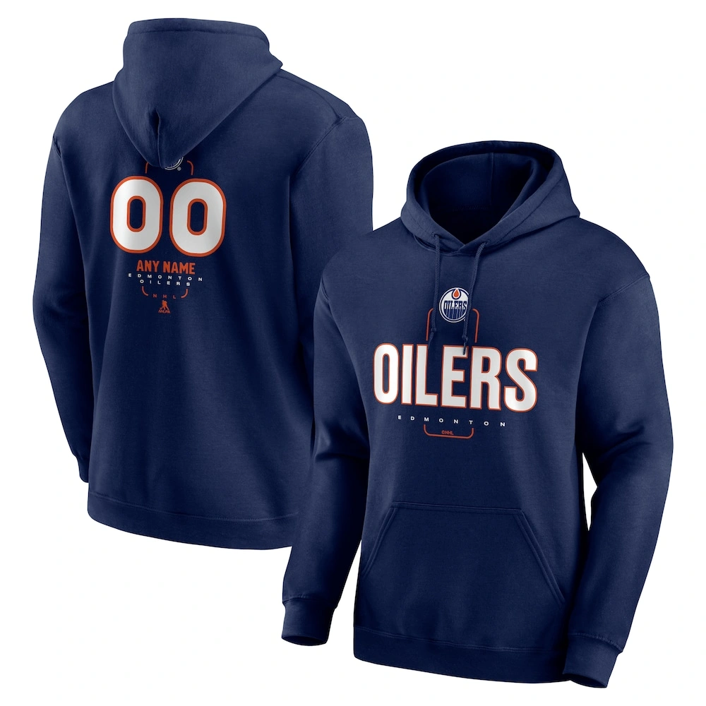 Men's Edmonton Oilers Navy Midfielder Customized Player Pullover Hoodie