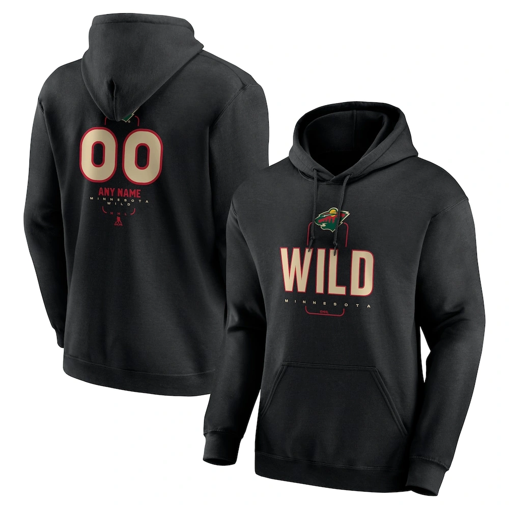 Men's Minnesota Wild Black Midfielder Customized Player Pullover Hoodie Men's Minnesota Wild Black Midfielder Customized Player Pullover Hoodie
