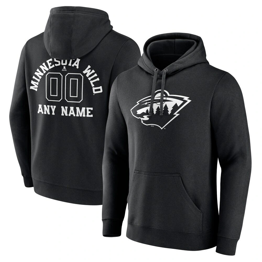 Youth Minnesota Wild Black Monochrome Customized Pullover Hoodie Youth Minnesota Wild Black Monochrome Customized Pullover Hoodie