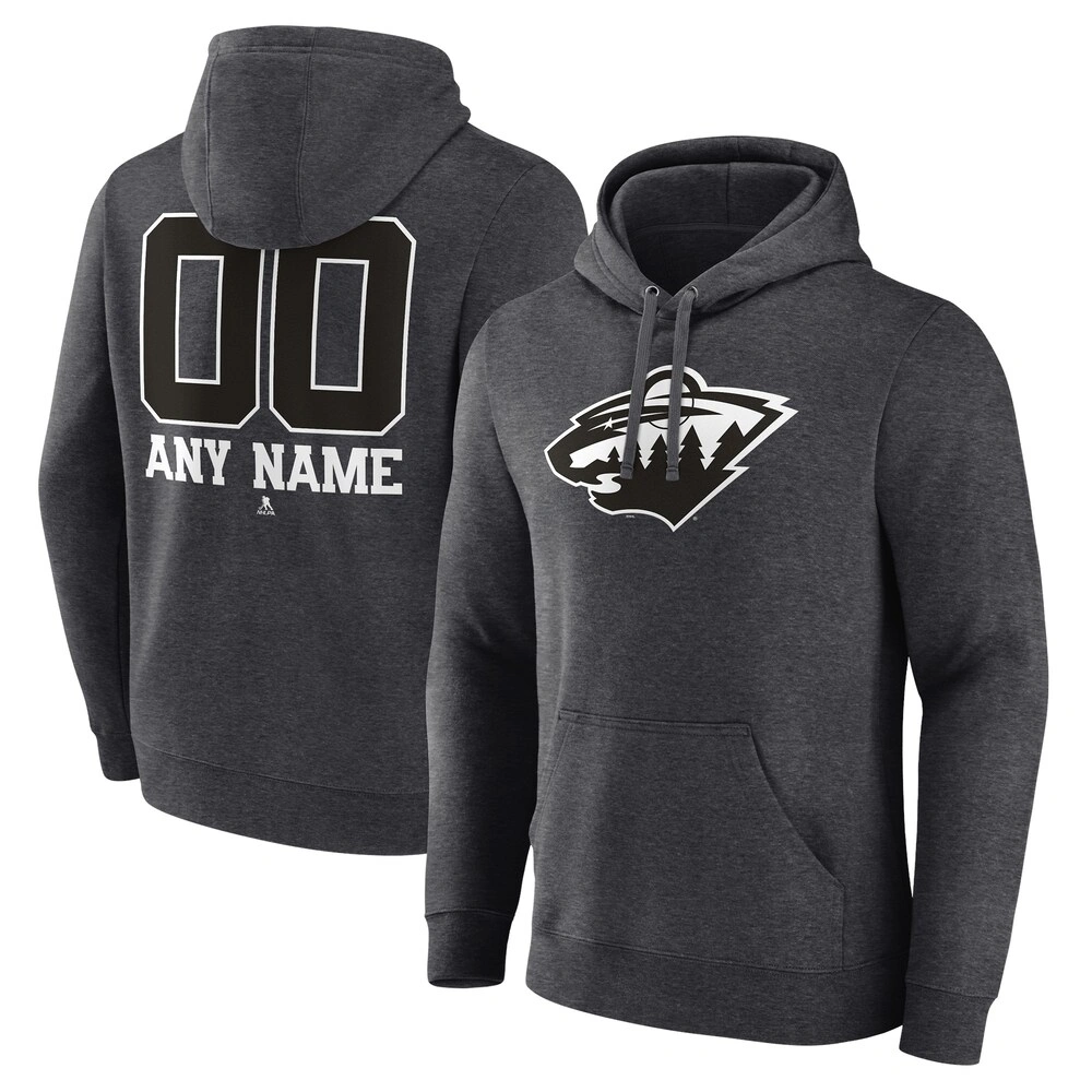 Youth Minnesota Wild Charcoal Monochrome Customized Pullover Hoodie Youth Minnesota Wild Charcoal Monochrome Customized Pullover Hoodie