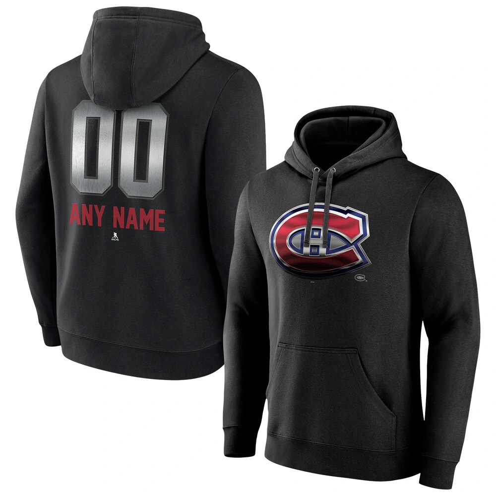Men's Montreal Canadiens Black Midnight Mascot Logo Customized Player Pullover Hoodie