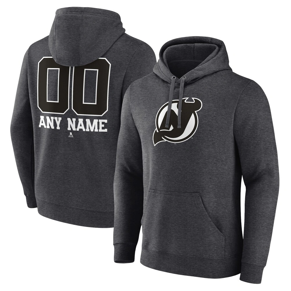 Men's New Jersey Devils Charcoal Monochrome Customized Player Pullover Hoodie Men's New Jersey Devils Charcoal Monochrome Customized Player Pullover Hoodie