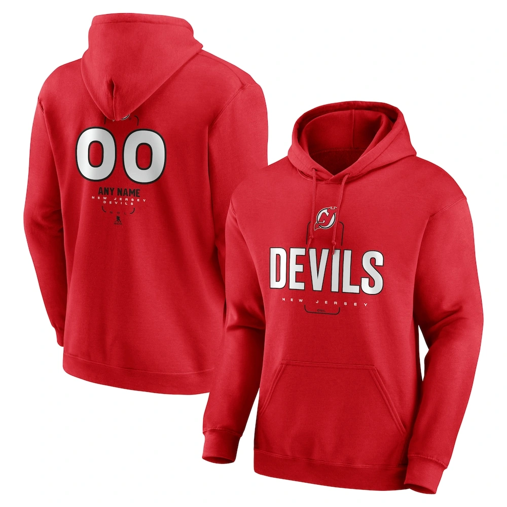 Men's New Jersey Devils Red Midfielder Customized Player Pullover Hoodie Men's New Jersey Devils Red Midfielder Customized Player Pullover Hoodie