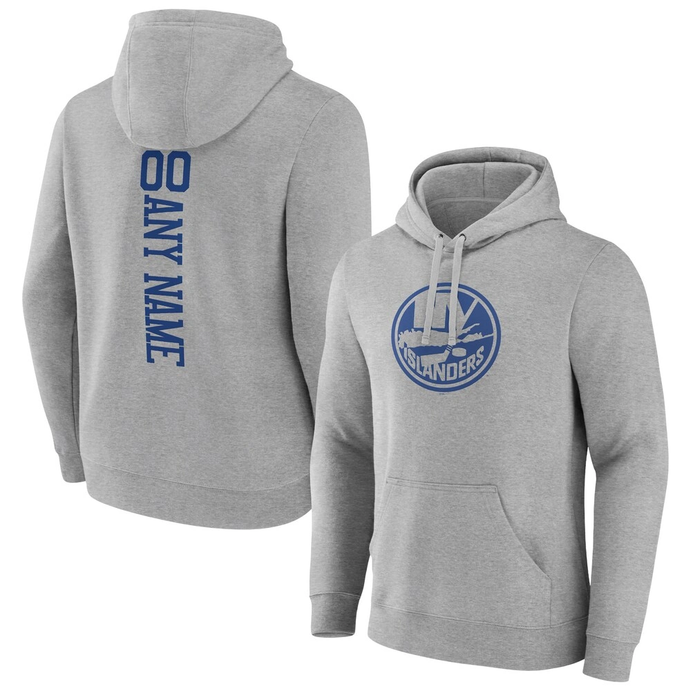 Men's New York Islanders Heather Gray Customized Player Pullover Hoodie Men's New York Islanders Heather Gray Customized Player Pullover Hoodie