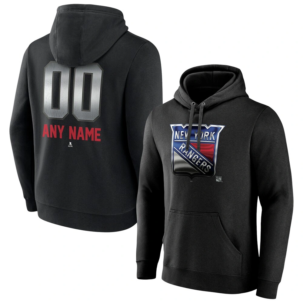 Men's New York Rangers Black Midnight Mascot Logo Customized Player Pullover Hoodie Men's New York Rangers Black Midnight Mascot Logo Customized Player Pullover Hoodie