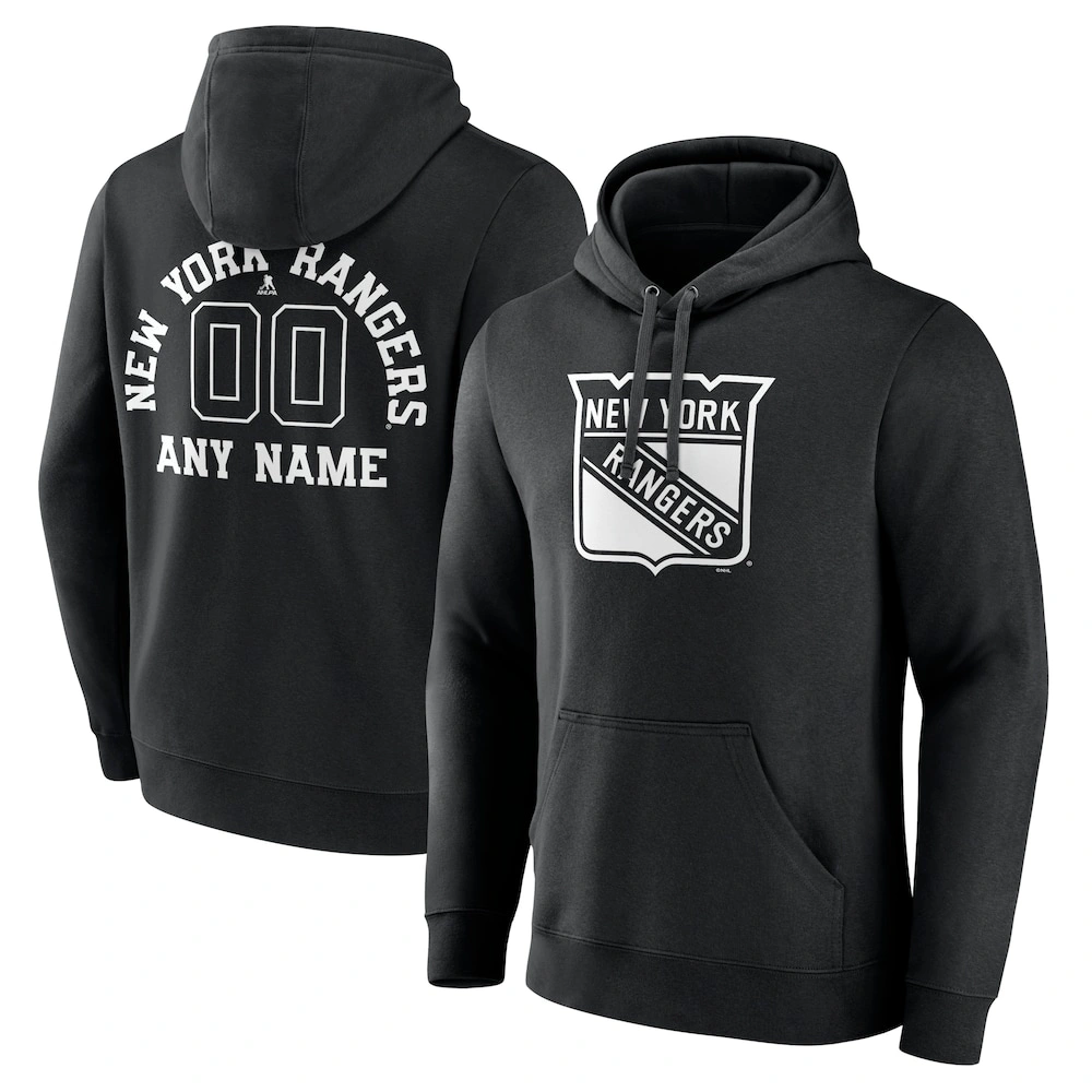 Men's New York Rangers Black Monochrome Customized Player Pullover Hoodie Men's New York Rangers Black Monochrome Customized Player Pullover Hoodie
