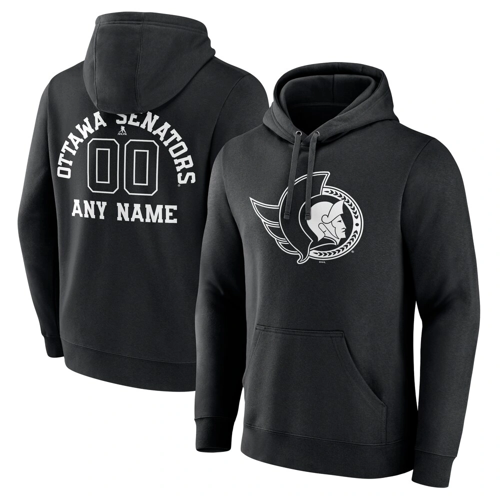 Men's Ottawa Senators Black Monochrome Customized Player Pullover Hoodie Men's Ottawa Senators Black Monochrome Customized Player Pullover Hoodie