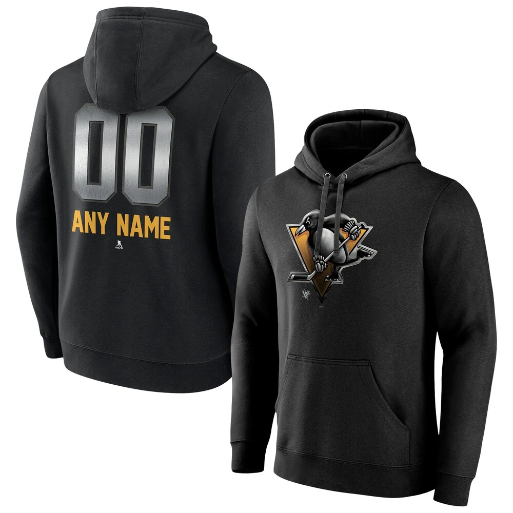Men's Pittsburgh Penguins Black Midnight Mascot Logo Customized Player Pullover Hoodie