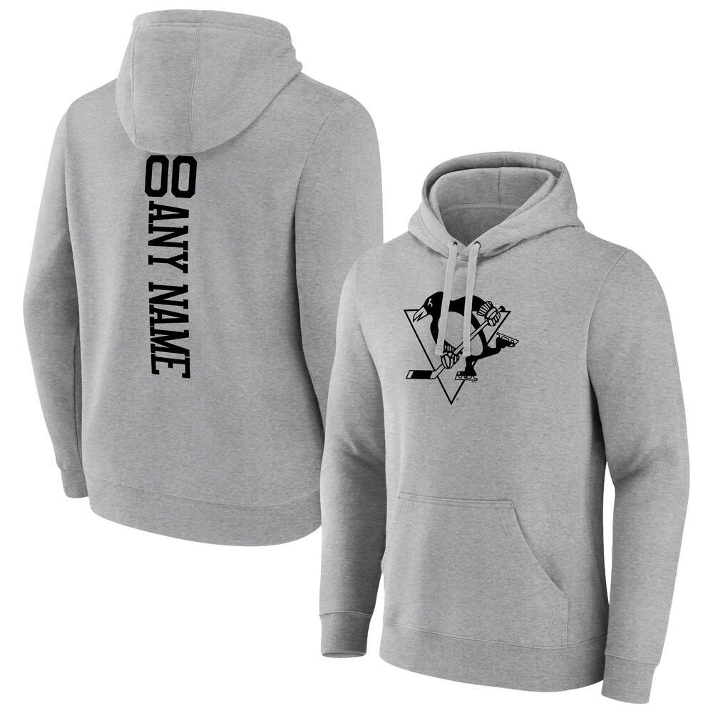 Men's Pittsburgh Penguins Heather Gray Customized Player Pullover Hoodie