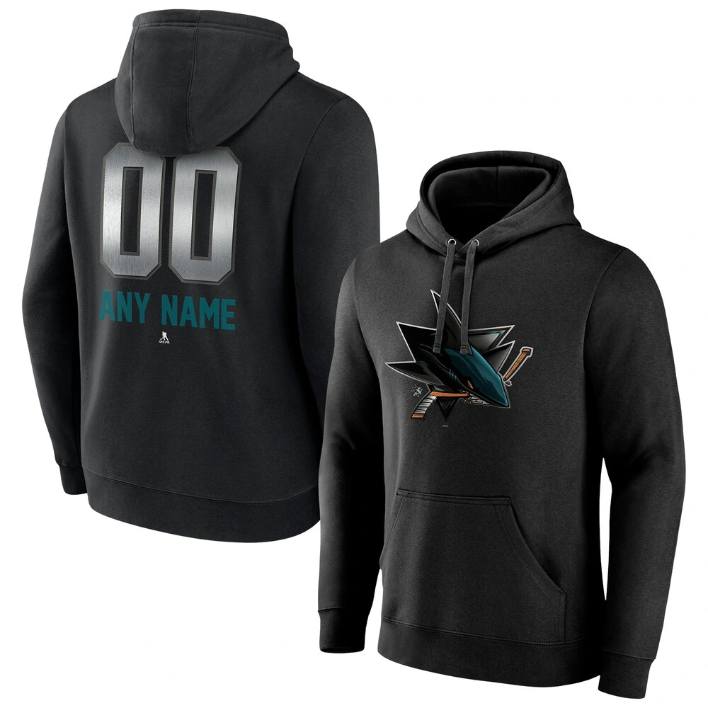 Men's San Jose Sharks Black Midnight Mascot Logo Customized Player Pullover Hoodie Men's San Jose Sharks Black Midnight Mascot Logo Customized Player Pullover Hoodie