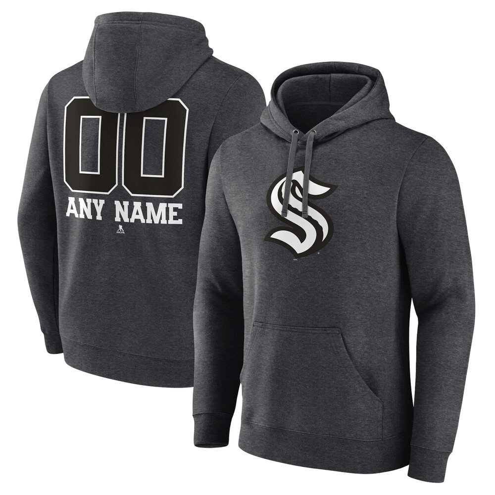 Youth Seattle Kraken Charcoal Monochrome Customized Pullover Hoodie Youth Seattle Kraken Charcoal Monochrome Customized Pullover Hoodie