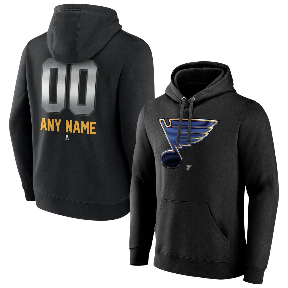 Men's St. Louis Blues Black Midnight Mascot Logo Customized Player Pullover Hoodie Men's St. Louis Blues Black Midnight Mascot Logo Customized Player Pullover Hoodie