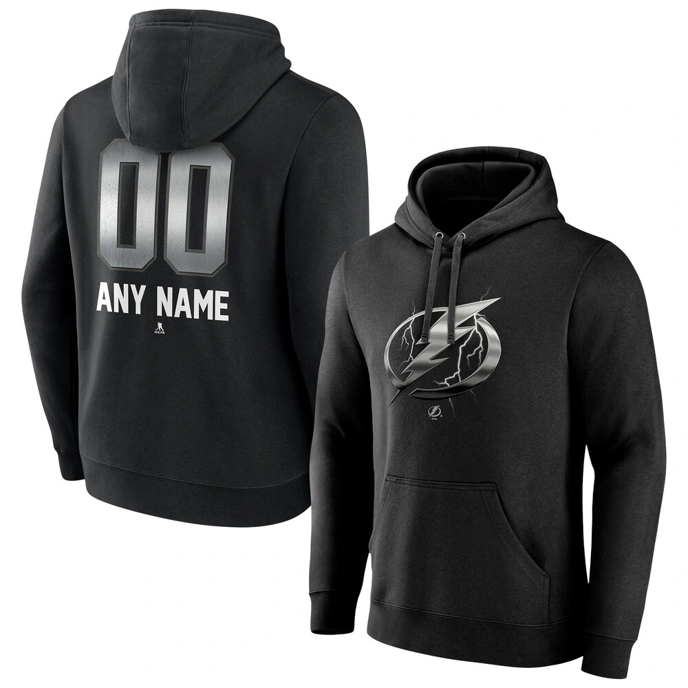 Men's Tampa Bay Lightning Black Midnight Mascot Logo Customized Player Pullover Hoodie Men's Tampa Bay Lightning Black Midnight Mascot Logo Customized Player Pullover Hoodie