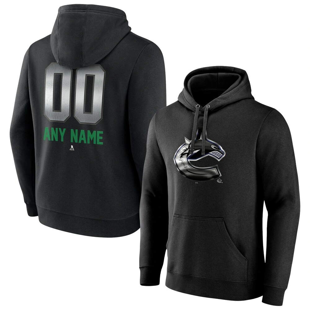 Youth Vancouver Canucks Black Midnight Mascot Logo Customized Pullover Hoodie Youth Vancouver Canucks Black Midnight Mascot Logo Customized Pullover Hoodie