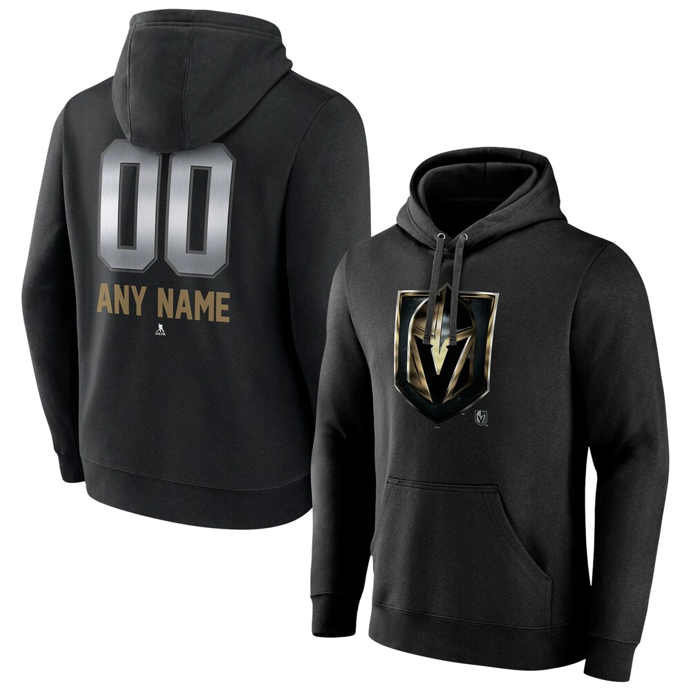 Men's Vegas Golden Knights Black Midnight Mascot Logo Customized Player Pullover Hoodie Men's Vegas Golden Knights Black Midnight Mascot Logo Customized Player Pullover Hoodie