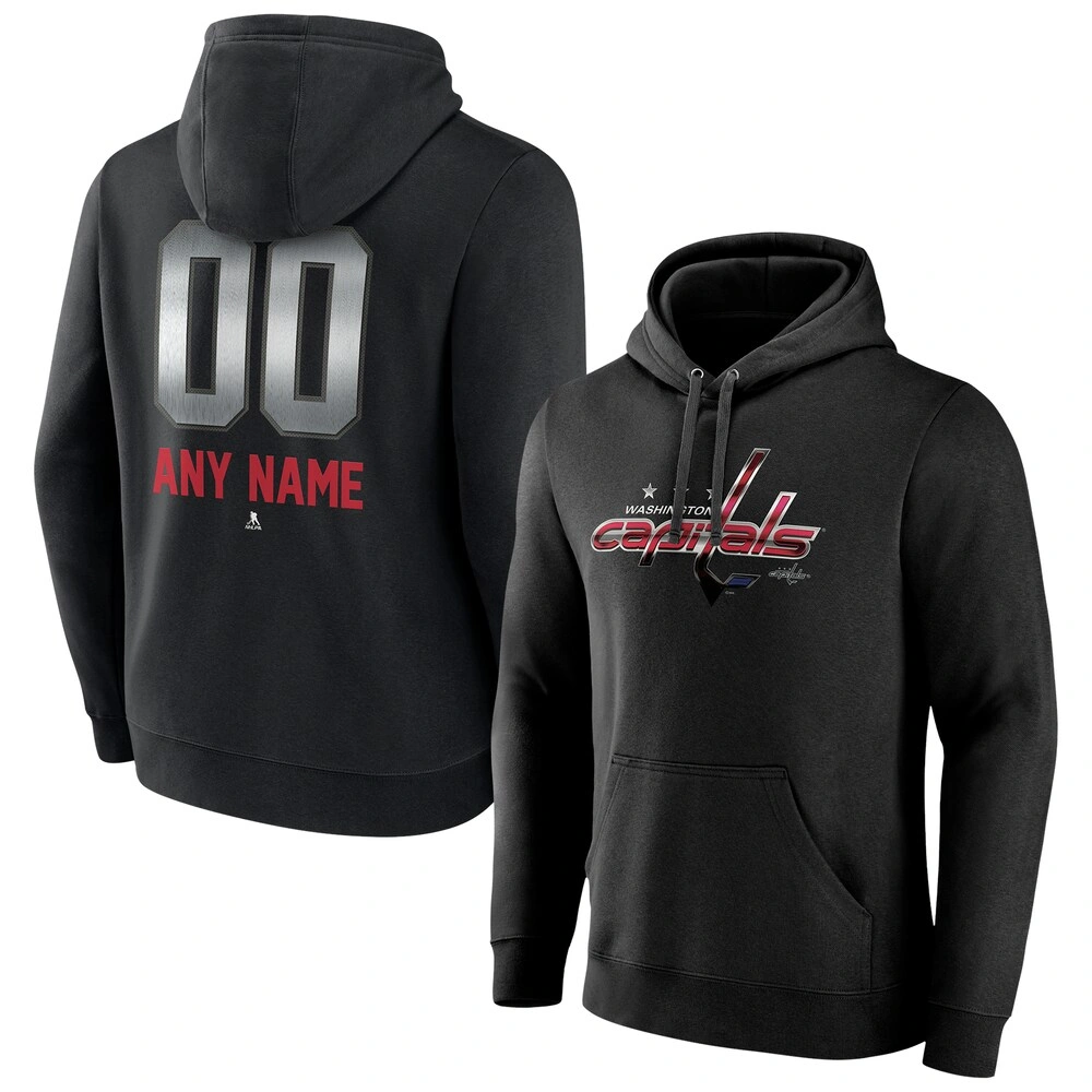Men's Washington Capitals Black Midnight Mascot Logo Customized Player Pullover Hoodie Men's Washington Capitals Black Midnight Mascot Logo Customized Player Pullover Hoodie