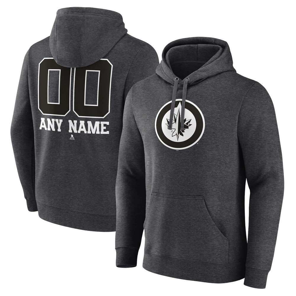 Men's Winnipeg Jets Charcoal Monochrome Customized Player Pullover Hoodie Men's Winnipeg Jets Charcoal Monochrome Customized Player Pullover Hoodie